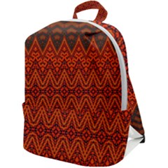 Boho Rust Orange Brown Pattern Zip Up Backpack