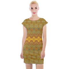 Boho Old Gold Pattern Cap Sleeve Bodycon Dress by SpinnyChairDesigns