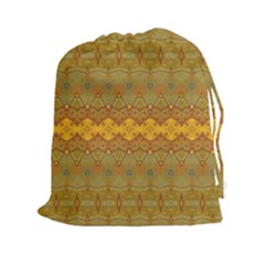 Boho Old Gold Pattern Drawstring Pouch (2xl) by SpinnyChairDesigns
