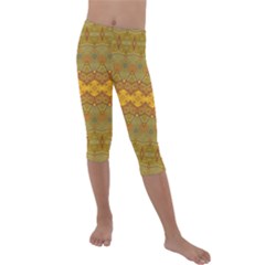 Boho Old Gold Pattern Kids  Lightweight Velour Capri Leggings  by SpinnyChairDesigns