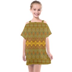 Boho Old Gold Pattern Kids  One Piece Chiffon Dress by SpinnyChairDesigns