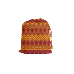 Boho Red Gold Pattern Drawstring Pouch (small) by SpinnyChairDesigns