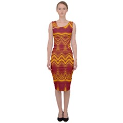 Boho Red Gold Pattern Sleeveless Pencil Dress by SpinnyChairDesigns