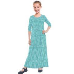 Boho Teal Pattern Kids  Quarter Sleeve Maxi Dress by SpinnyChairDesigns