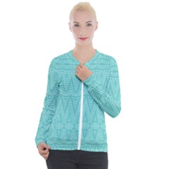 Boho Teal Pattern Casual Zip Up Jacket by SpinnyChairDesigns