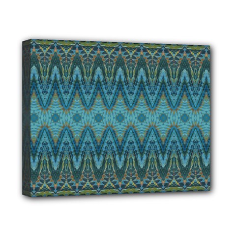 Boho Teal Blue Pattern Canvas 10  X 8  (stretched) by SpinnyChairDesigns