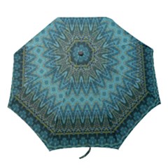 Boho Teal Blue Pattern Folding Umbrellas by SpinnyChairDesigns