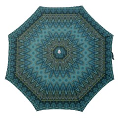 Boho Teal Blue Pattern Straight Umbrellas by SpinnyChairDesigns