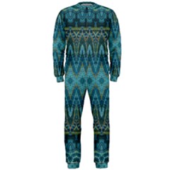 Boho Teal Blue Pattern Onepiece Jumpsuit (men)  by SpinnyChairDesigns