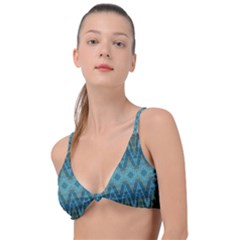 Boho Teal Blue Pattern Knot Up Bikini Top by SpinnyChairDesigns