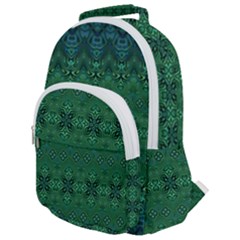 Boho Emerald Green And Blue  Rounded Multi Pocket Backpack by SpinnyChairDesigns