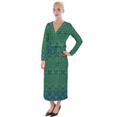 Boho Emerald Green And Blue  Velvet Maxi Wrap Dress by SpinnyChairDesigns