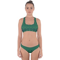 Boho Emerald Green And Blue  Cross Back Hipster Bikini Set by SpinnyChairDesigns