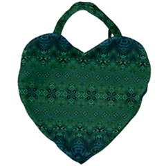 Boho Emerald Green And Blue  Giant Heart Shaped Tote by SpinnyChairDesigns