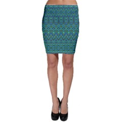 Boho Teal Green Blue Pattern Bodycon Skirt by SpinnyChairDesigns