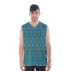 Boho Teal Green Blue Pattern Men s Basketball Tank Top by SpinnyChairDesigns