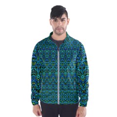 Boho Teal Green Blue Pattern Men s Windbreaker by SpinnyChairDesigns