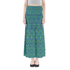 Boho Teal Green Blue Pattern Full Length Maxi Skirt by SpinnyChairDesigns