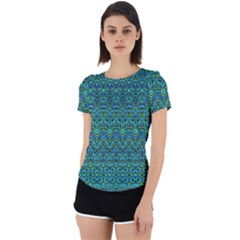Boho Teal Green Blue Pattern Back Cut Out Sport Tee by SpinnyChairDesigns