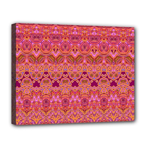Boho Pink Pattern Canvas 14  X 11  (stretched) by SpinnyChairDesigns