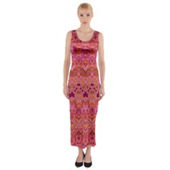 Boho Pink Pattern Fitted Maxi Dress by SpinnyChairDesigns