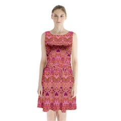 Boho Pink Pattern Sleeveless Waist Tie Chiffon Dress by SpinnyChairDesigns
