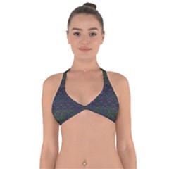 Boho Purple Green Pattern Halter Neck Bikini Top by SpinnyChairDesigns