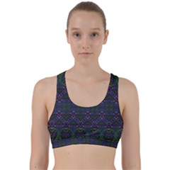 Boho Purple Green Pattern Back Weave Sports Bra by SpinnyChairDesigns