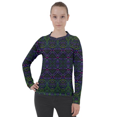 Boho Purple Green Pattern Women s Pique Long Sleeve Tee by SpinnyChairDesigns