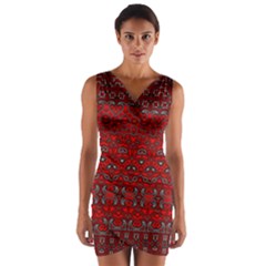 Boho Red Black Grey Wrap Front Bodycon Dress by SpinnyChairDesigns