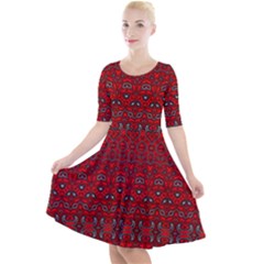 Boho Red Black Grey Quarter Sleeve A-line Dress by SpinnyChairDesigns