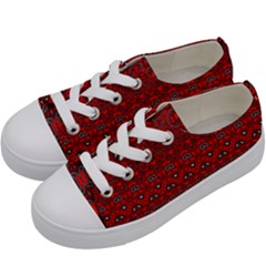 Boho Red Black Grey Kids  Low Top Canvas Sneakers by SpinnyChairDesigns