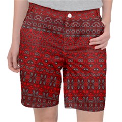 Boho Red Black Grey Pocket Shorts by SpinnyChairDesigns