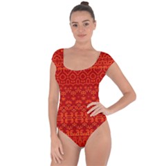 Boho Red Orange Short Sleeve Leotard  by SpinnyChairDesigns