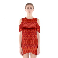 Boho Red Orange Shoulder Cutout One Piece Dress by SpinnyChairDesigns