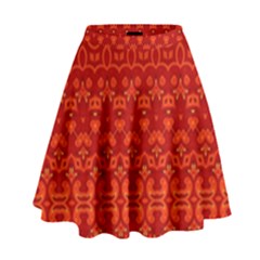 Boho Red Orange High Waist Skirt by SpinnyChairDesigns