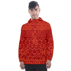 Boho Red Orange Men s Front Pocket Pullover Windbreaker by SpinnyChairDesigns