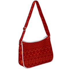 Boho Red Orange Zip Up Shoulder Bag by SpinnyChairDesigns