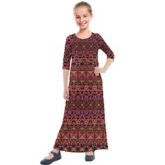 Boho Floral Pattern Kids  Quarter Sleeve Maxi Dress