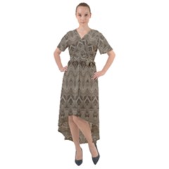Boho Khaki  Front Wrap High Low Dress by SpinnyChairDesigns
