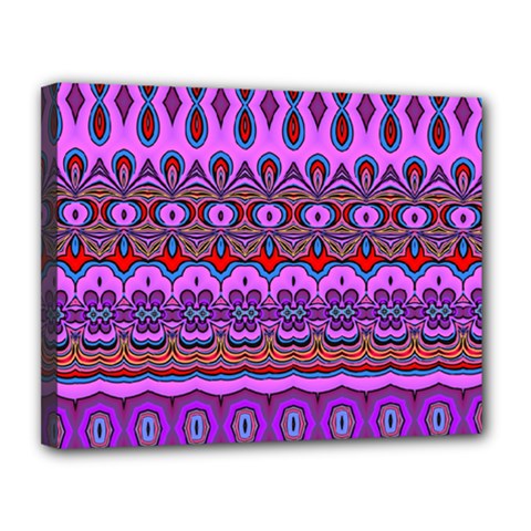 Boho Magenta Pattern Canvas 14  X 11  (stretched) by SpinnyChairDesigns