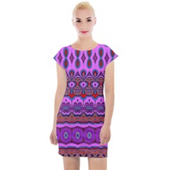 Boho Magenta Pattern Cap Sleeve Bodycon Dress by SpinnyChairDesigns