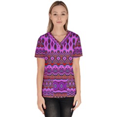 Boho Magenta Pattern Women s V-neck Scrub Top by SpinnyChairDesigns