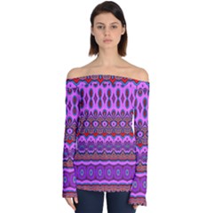 Boho Magenta Pattern Off Shoulder Long Sleeve Top by SpinnyChairDesigns