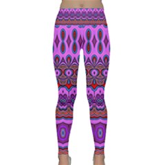 Boho Magenta Pattern Lightweight Velour Classic Yoga Leggings by SpinnyChairDesigns