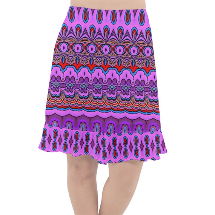 Boho Magenta Pattern Fishtail Chiffon Skirt