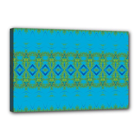 Boho Blue Green Pattern Canvas 18  X 12  (stretched)