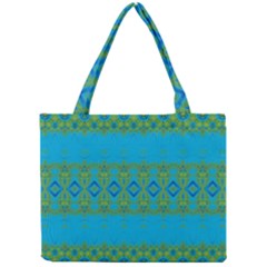 Boho Blue Green Pattern Mini Tote Bag by SpinnyChairDesigns