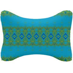 Boho Blue Green Pattern Seat Head Rest Cushion by SpinnyChairDesigns