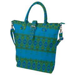 Boho Blue Green Pattern Buckle Top Tote Bag by SpinnyChairDesigns